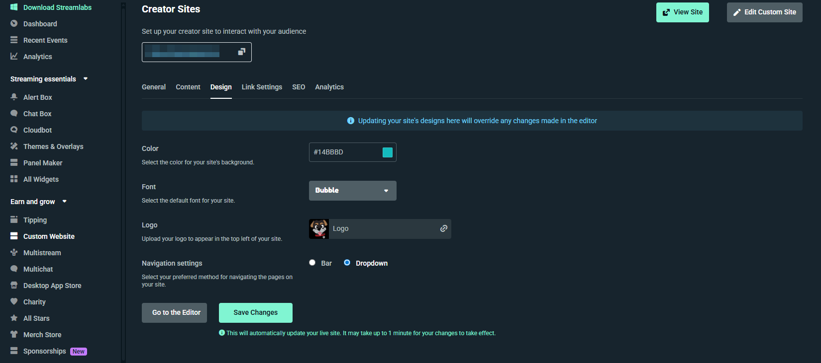 Custom website options showcasing structural adjustments.
